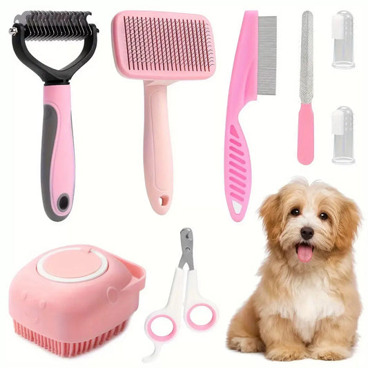 8-In-1 Pet Grooming Kit - Dog & Cat Brush Set with Dematting Comb, Slicker Brush, Nail Clipper & Trimmer - Removes Tangles, Shedding Hair, Dirt & Mats,Your Pet’S Coat Tangle-Free & Shiny, Stress-Free Dog Cat Grooming,Pet Products, Cat Stuff, Dog Stuff,