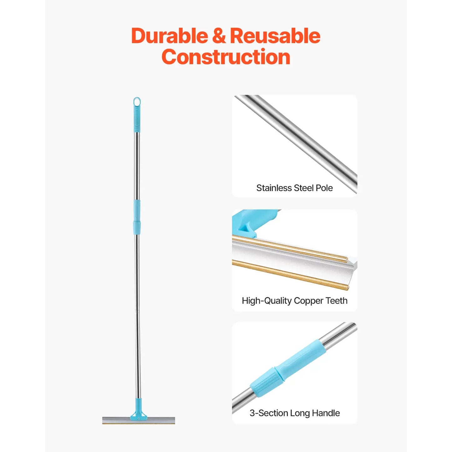 VEVOR Pet Hair Carpet Rake, Summervibes, 35.83-55.51 in Adjustable Long Handle Pet Hair Removal Broom, Reusable Advanced Lint Remover Scraper Dog Cat Fur Cleaning, for Carpet Rugs Mats Couch Furniture Cat Tree