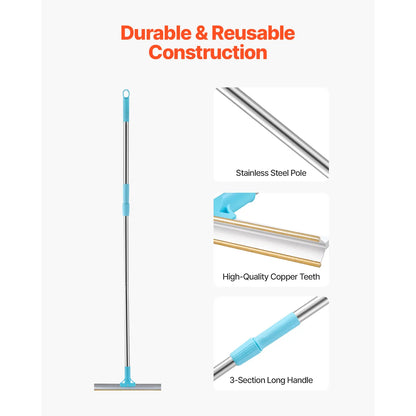 VEVOR Pet Hair Carpet Rake, Summervibes, 35.83-55.51 in Adjustable Long Handle Pet Hair Removal Broom, Reusable Advanced Lint Remover Scraper Dog Cat Fur Cleaning, for Carpet Rugs Mats Couch Furniture Cat Tree