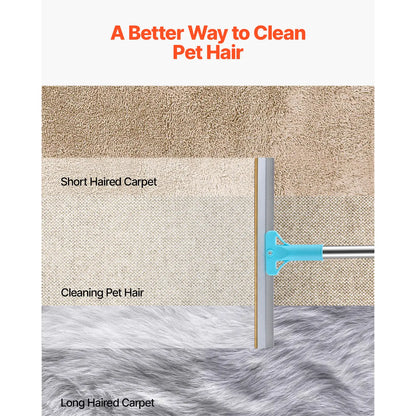 VEVOR Pet Hair Carpet Rake, Summervibes, 35.83-55.51 in Adjustable Long Handle Pet Hair Removal Broom, Reusable Advanced Lint Remover Scraper Dog Cat Fur Cleaning, for Carpet Rugs Mats Couch Furniture Cat Tree