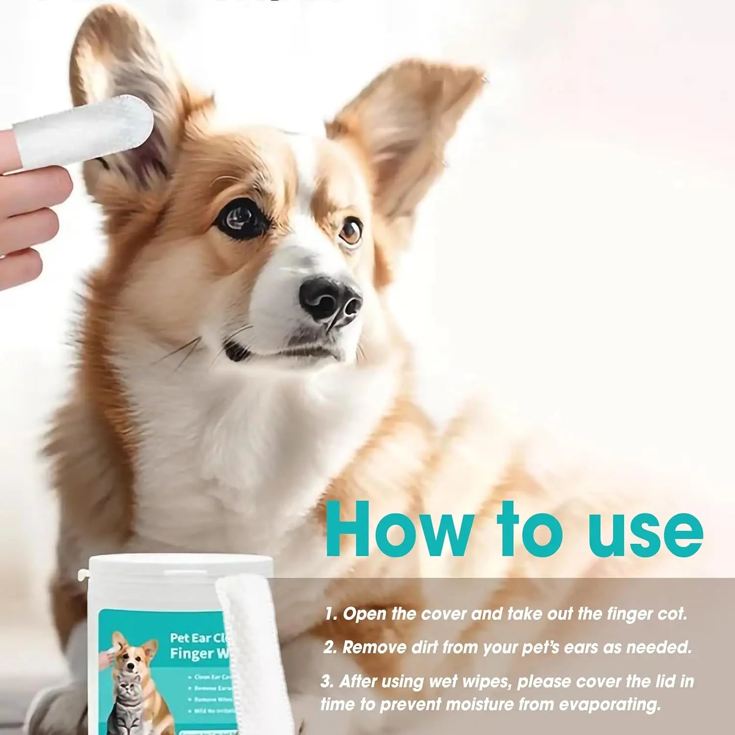 Ear Wipes for Dogs & Cats - Comfortable Finger Design, Gentle Ear Wax, Debris, and Dirt Cleaning | 50-Count Pack