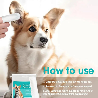 Ear Wipes for Dogs & Cats - Comfortable Finger Design, Gentle Ear Wax, Debris, and Dirt Cleaning | 50-Count Pack