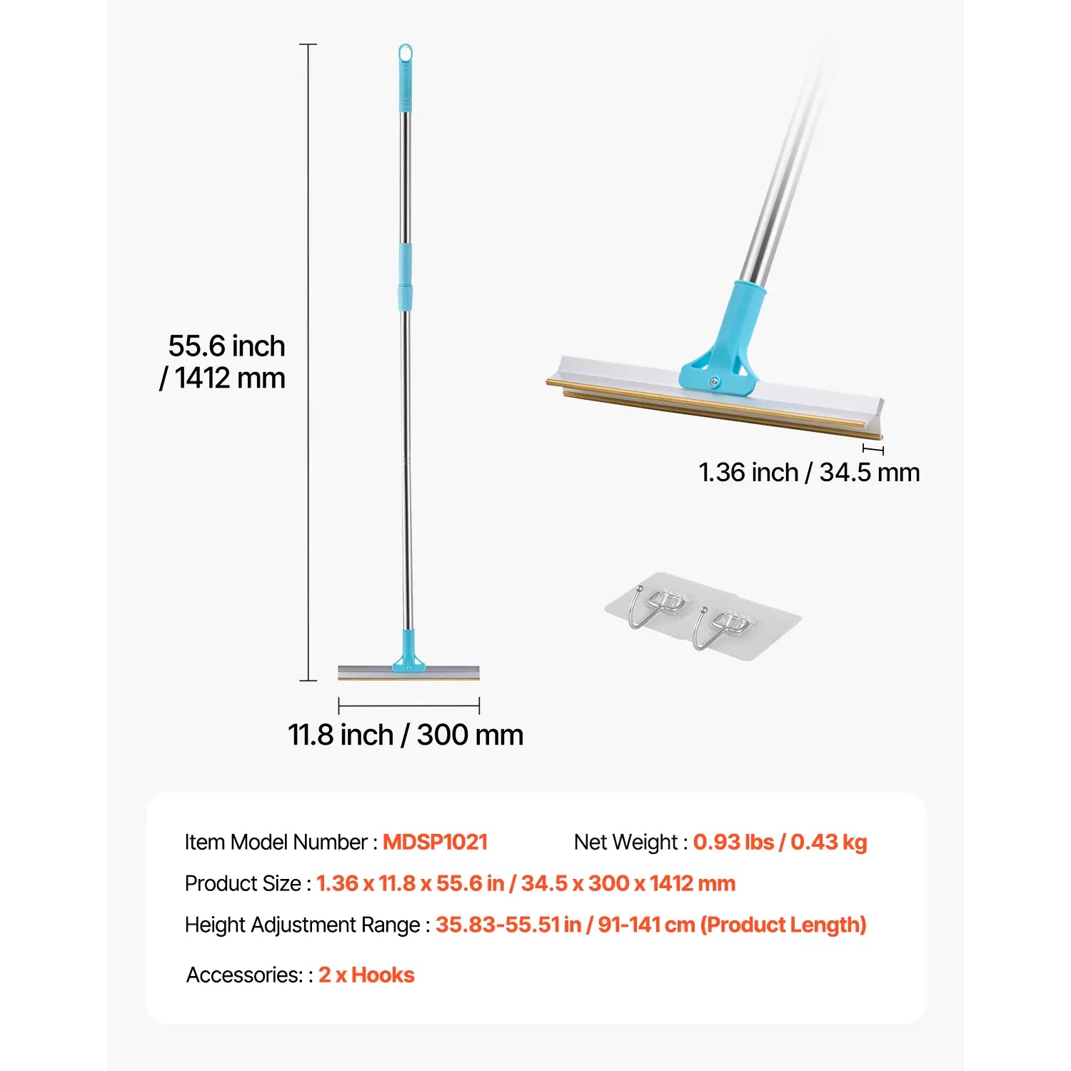 VEVOR Pet Hair Carpet Rake, Summervibes, 35.83-55.51 in Adjustable Long Handle Pet Hair Removal Broom, Reusable Advanced Lint Remover Scraper Dog Cat Fur Cleaning, for Carpet Rugs Mats Couch Furniture Cat Tree