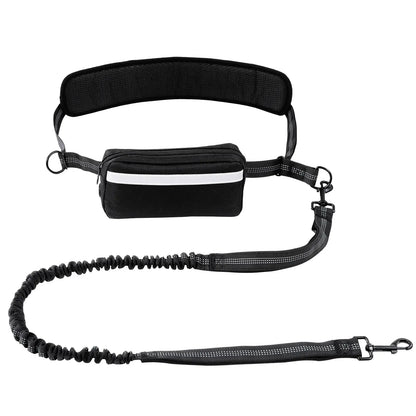 [Springglowup] HEBEMAT Hands Free Dog Leash with Zipper Pouch, Dual Padded Handles and Durable Bungee for Walking, Jogging and Running Your Dog (Large, 25-120 Lbs, Black)