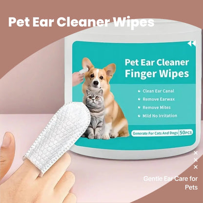 Ear Wipes for Dogs & Cats - Comfortable Finger Design, Gentle Ear Wax, Debris, and Dirt Cleaning | 50-Count Pack