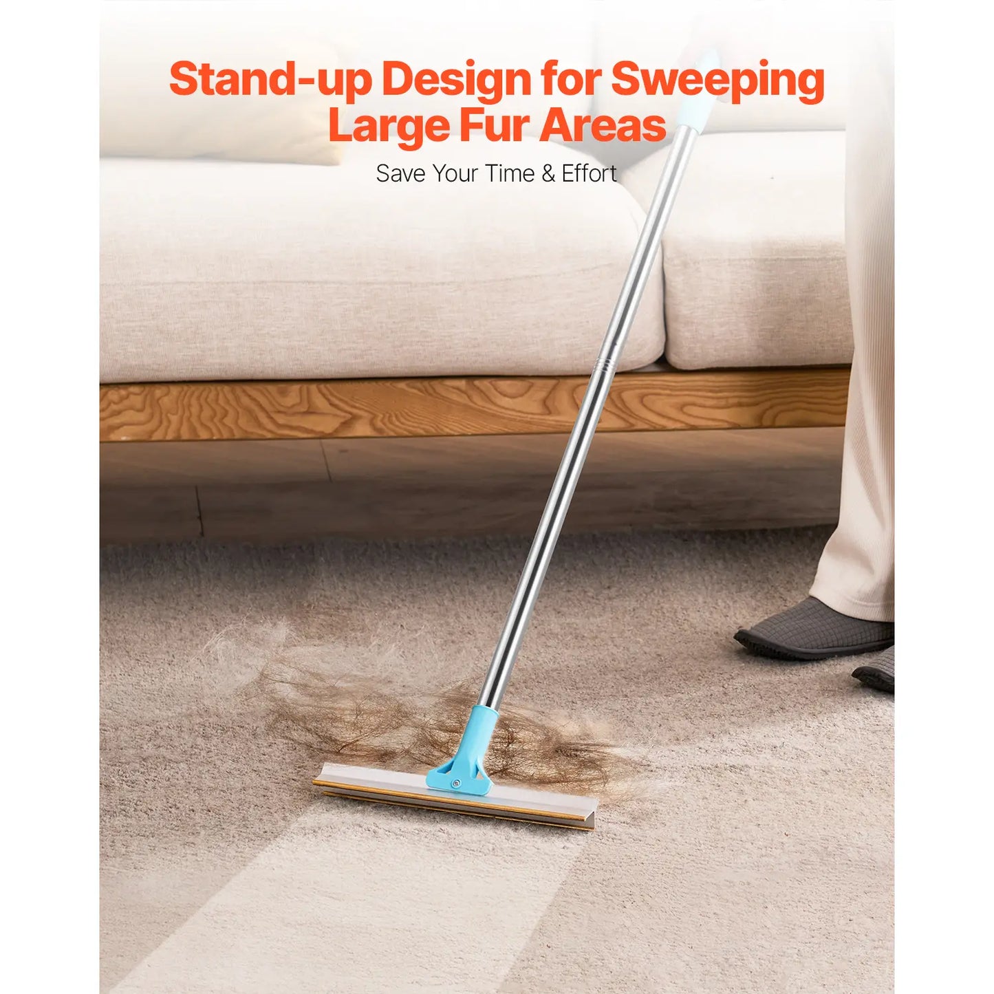 VEVOR Pet Hair Carpet Rake, Summervibes, 35.83-55.51 in Adjustable Long Handle Pet Hair Removal Broom, Reusable Advanced Lint Remover Scraper Dog Cat Fur Cleaning, for Carpet Rugs Mats Couch Furniture Cat Tree