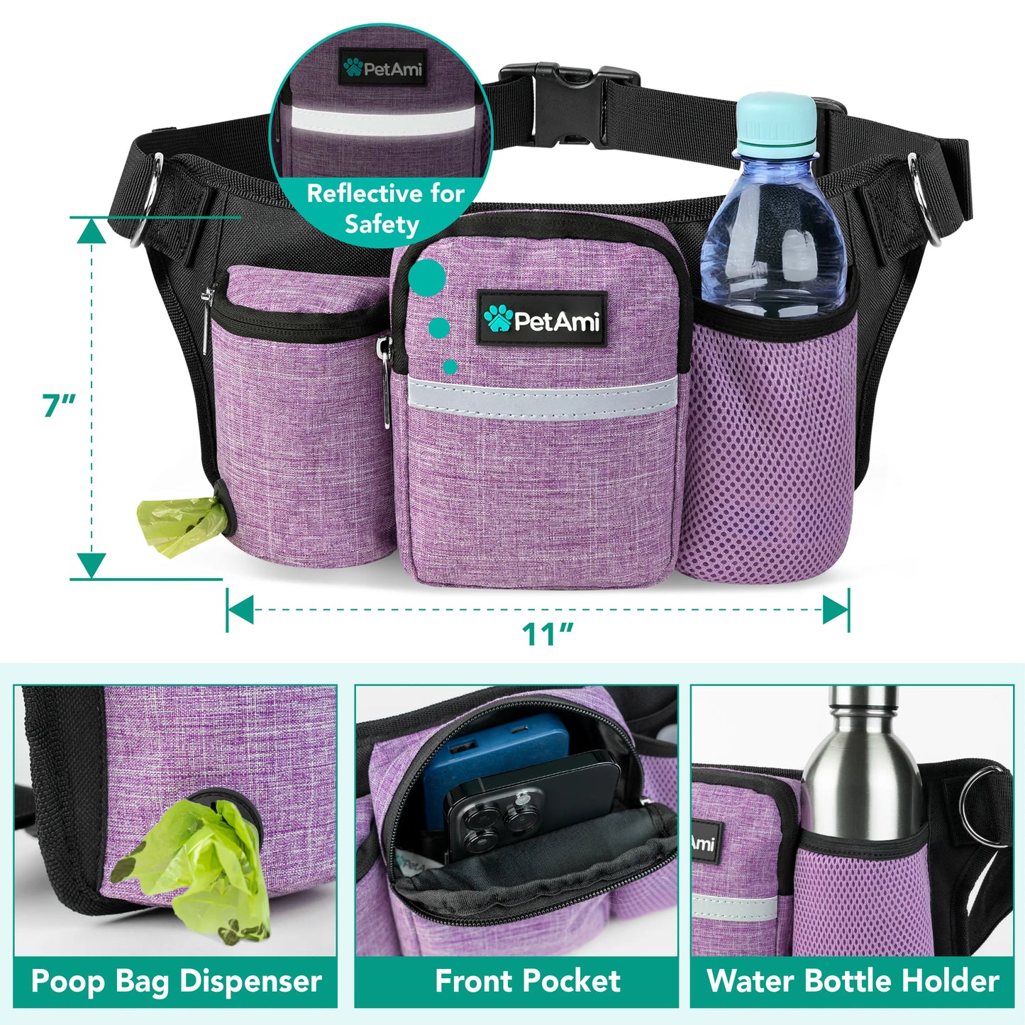 Petami Premium Hands Free Dog Leash for 2 Dogs, Adjustable Waist Belt Leash for Dog Walking, Fanny Pack Dual Bungee Leash for Running, Hiking, Jogging, Biking