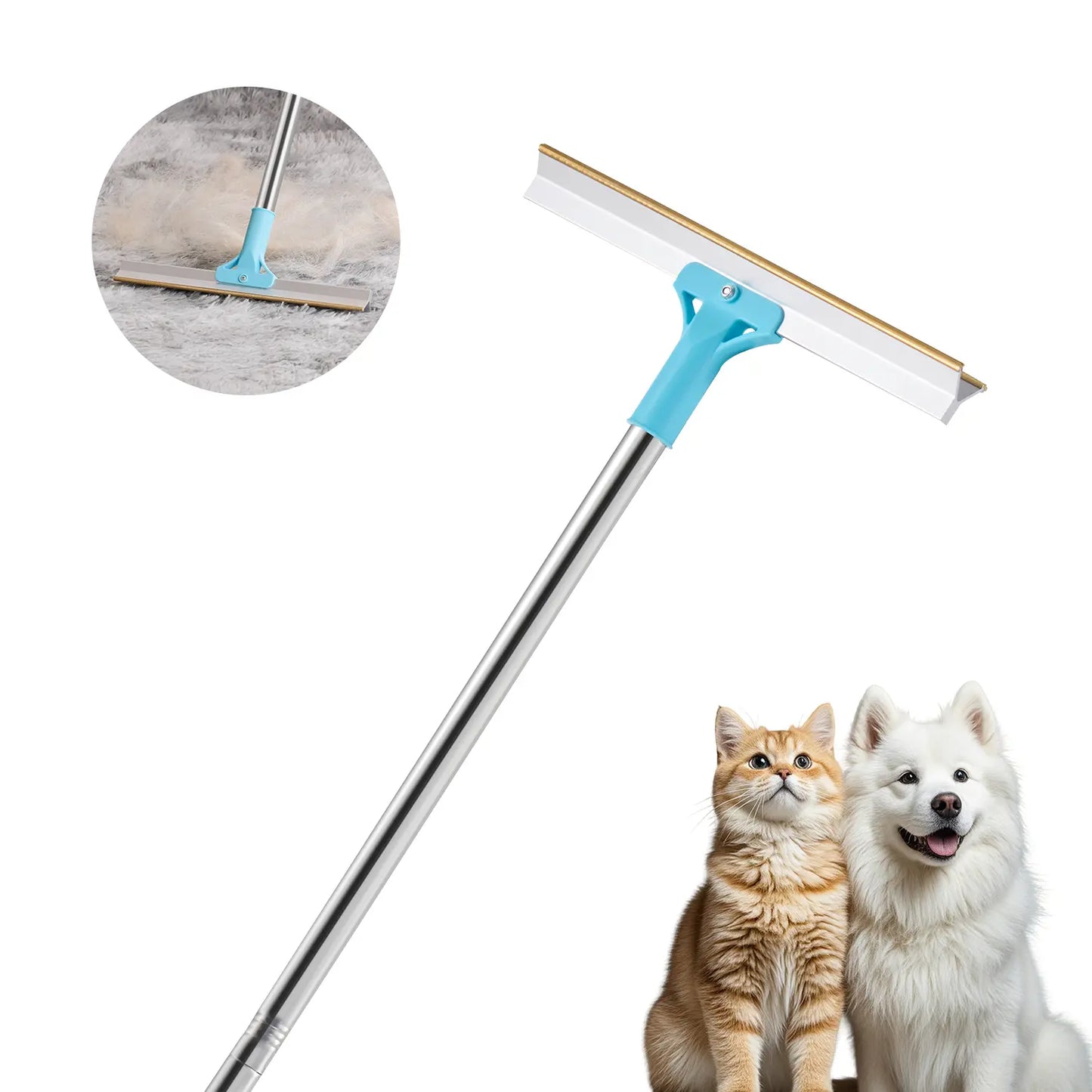 VEVOR Pet Hair Carpet Rake, Summervibes, 35.83-55.51 in Adjustable Long Handle Pet Hair Removal Broom, Reusable Advanced Lint Remover Scraper Dog Cat Fur Cleaning, for Carpet Rugs Mats Couch Furniture Cat Tree