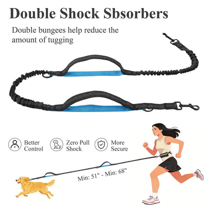 [Springglowup] HEBEMAT Hands Free Dog Leash with Zipper Pouch, Dual Padded Handles and Durable Bungee for Walking, Jogging and Running Your Dog (Large, 25-120 Lbs, Black)