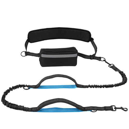[Springglowup] HEBEMAT Hands Free Dog Leash with Zipper Pouch, Dual Padded Handles and Durable Bungee for Walking, Jogging and Running Your Dog (Large, 25-120 Lbs, Black)