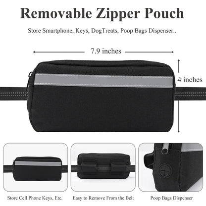 [Springglowup] HEBEMAT Hands Free Dog Leash with Zipper Pouch, Dual Padded Handles and Durable Bungee for Walking, Jogging and Running Your Dog (Large, 25-120 Lbs, Black)